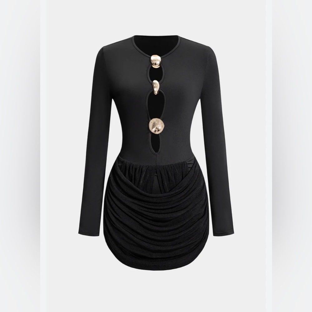 Mew Mews Black Long Sleeve Dress with Gold Accent Buttons